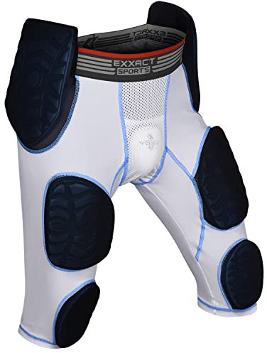 Exxact Sports Combat 7-Pad Erwachsene Fußballgürtel für Männer mit Cup-Tasche, gepolsterte Kompressionsshorts mit integrierten Polstern Herren Girdle Fußball (AXL, White Combat Plus)