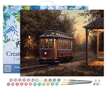 Figured'Art Pintar por Numeros Adultos con marco Estación de tranvía - Manualidades pintura acrilica Kit Cuadro DIY completo - 40x50cm con bastidor montado