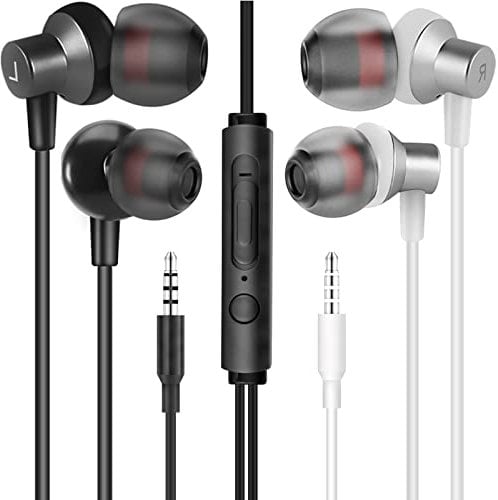 MAS CARNEY WI7 Wired Headphones - Comfortable In-ear Earphones Wired for Stereo Sound, Universal 3.5mm In Ear Earbuds with Mic - Compatible with Samsung– Pack of 2