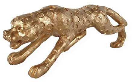 Aspinaworld Leoparden Figur im Goldton 15 cm lang, Leoparden Dekofigur, Raubtier Deko,