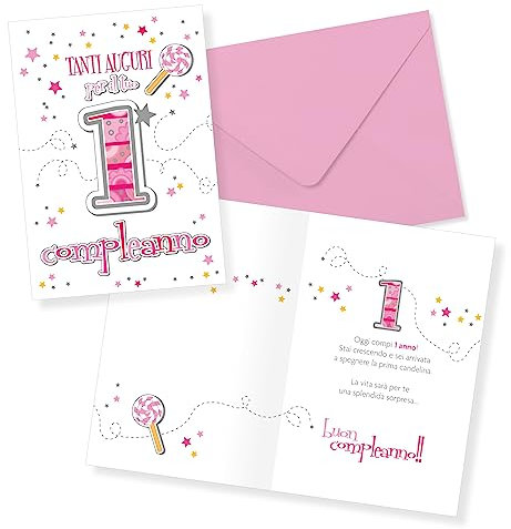 LINA OFFICINE GRAFICHE CREATIVE Biglietto auguri compleanno 1 anno bambina rosa 30-002