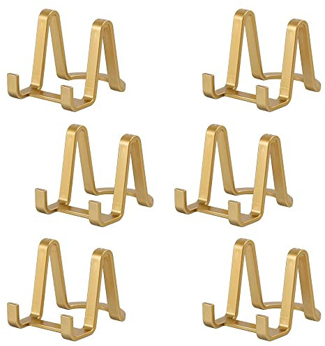 Staffelei Teller Ständer Aufsteller Halter - 6 Stück Kunststoff Tellerständer - Deko Tellerhalter - Bilderrahmen Ständer - Staffelei Plastik fuer Dekoteller | Foto | Bücher | Bild - 7,6 cm - Gold