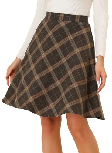 Allegra K Damen Plaids Vintage Tartan Elastische Taille Knielang A-Linie Rock, Seal Brown, X-Groß