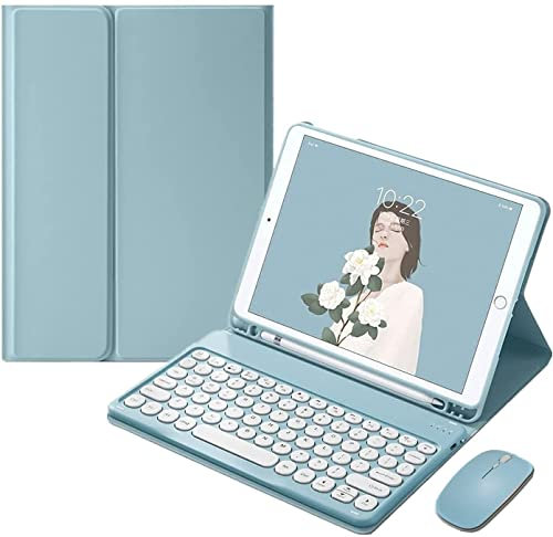 Keyboard Case for Samsung Galaxy Tab A8 10.5 inch 2022 with Mouse,Smart Soft Case with Bluetooth Keyboard for Galaxy Tab A8 Detachable Wireless Keyboard Tablet Cover with Pencil Holder (Misty Blue)
