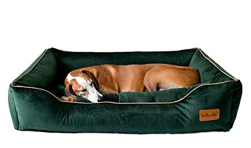 Halkalife Dog sofa - Dog Bed with Raised Sides - Dog Bed made of Upholstery Material - Velor Bed for a Large Dog - Detachable Dog Bed (L (29,5 x 41,3 x 7 inches), Bottle green)