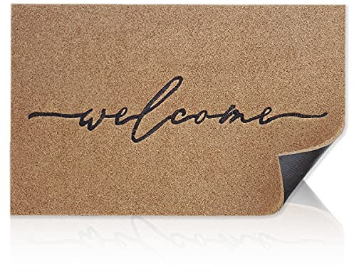 AAZZKANG Braun Fußmatte Außen Willkommen Türmatte mit rutschfest Gummi Rückseite Ultra absorbieren Schlamm Eingangsteppich zum Innen Haustür
