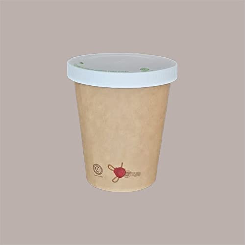 Lucgel Bicchiere Termico in Carta Marrone Naturale 7oz 200cc con Coperchio Bianco in Carta Chiuso -100 pezzi -