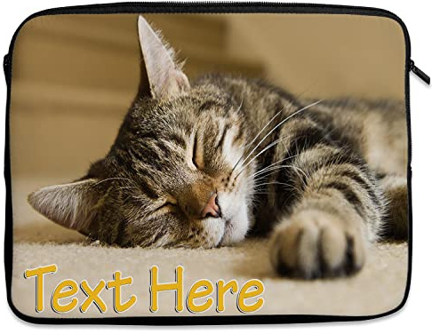 Personalised Tabby Cat Tablet Sleeve Laptop Case Adults iPad Zip Pouch Protective Carry Travel Bag Kittens Birthday Gift ST824 (Large 14 – 15.6)