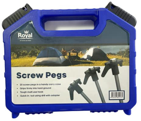 Royal Leisure Screw In Rock Pegs x 20 in Handy Carry Case With Adaptor