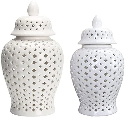 predolo 2X Ceramic Ginger Jar Vase Porcelain Jar Handicraft Home Table Centerpiece Decoration