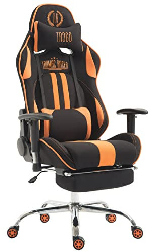 TPFLiving Racing Bürostuhl Limitless Stoff mit Fußablage mit Bequemer Rückenlehne - Schreibtischstuhl, Drehstuhl, Racingstuhl, Gamingstuhl, Chefsessel XXL, Konferenzstuhl, Schwarz/Orange