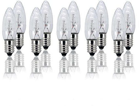 Hellum Ersatz-Kerzen für Schwibbogen, 10 Stück 8V 1,5W Riffelkerze für Weihnachtsbaum Kerzen Lichterketten außen & innen mit 30 Brennstellen, Birnen für Lichterbogen E10/ 8V/ 1,5W/ 15 Lumen 950007