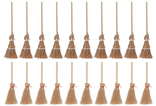 20 Piezas Mini Brujas Escoba Mini Escoba Halloween Paja Artesanía Miniatura Cepillo Decoraciones, Mini Brujas Prop Modelos de Escoba para Fiesta de Halloween Accesorios Decorativos Colgantes Decoracio