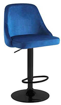 Velvet Bar Stools Set of 2 Breakfast Bar Chairs Backrest, Counter Chairs High Stools for Kitchen Island/Home Bar Barstools Upholstered seat with Backrest Black Gas Lift Metal Legs (Blue + Black Base)