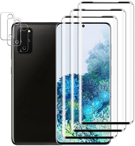Tzstz 3+3 Piezas 3D Curvo Protector Pantalla Compatible con Samsung Galaxy S20 Plus，9H Dureza，Anti-arañazos ，Ultra Resistente Vidrio Templado Protector