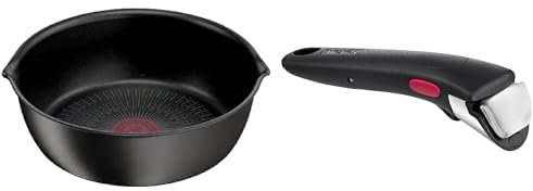 Tefal Ingenio Eco Resist Poêle profonde 26cm, Induction, Revêtement antiadhésif, Indicateur de démarrage de cuisson, L3978502 & Ingenio Poignée amovible noire, Verrouillage sécurité 3 points, L9863302