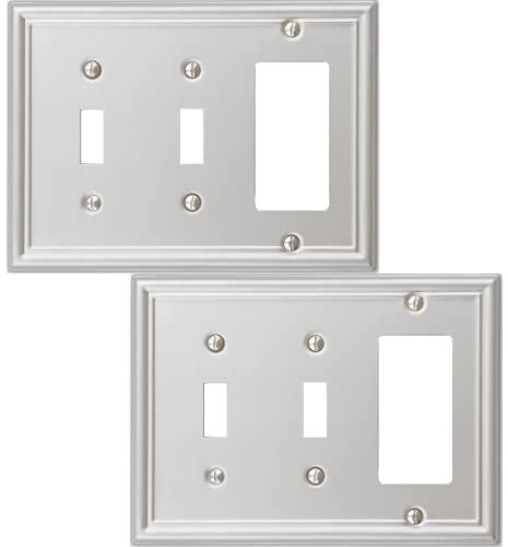OKAWYC Double Toggle/Single Decorator Light Switch Cover Metal Wall Plate, 2-Pack Brushed Nickel 3 Gang, Light Switch Cover, Receptacle Dimmer Switch GFCI Outlet Decorative Wallplate, Durable