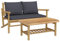 Hommdiy 2-TLG. Garten-Lounge-Set mit Dunkelgrauen Kissen Bambus Lounge Stühle Tisch