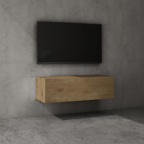 doporro Mueble de TV para Salón de 100cm en Núcleo de Roble Mesa TV, con Puerta Abatible hacia Abajo, Mueble de TV Flotante, Estante TV 02
