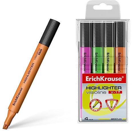 Erich Krause Textmarker V-17 Neon 4er Set - Leuchtstifte zum Schreiben und Markieren - Filzstift Marker für Uni Schule Büro schnelltrocknend