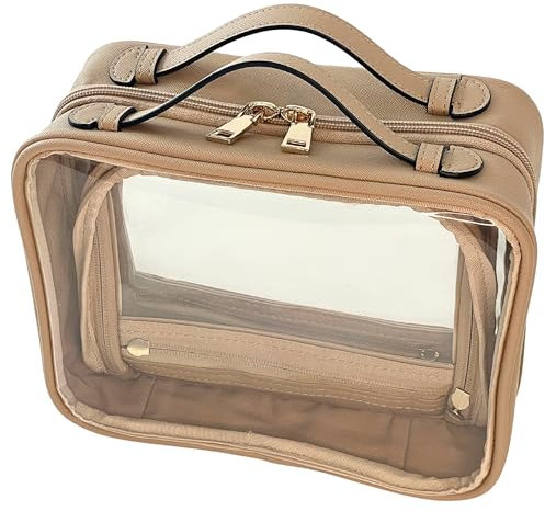 JAZD Transparente Make-up-Tasche, Kulturbeutel für Damen, Kosmetiktasche, große Kapazität, Reise-Make-up-Tasche, Organizer, transparentes Aufbewahrungsfach, TSA-geprüft, beige, Transparente