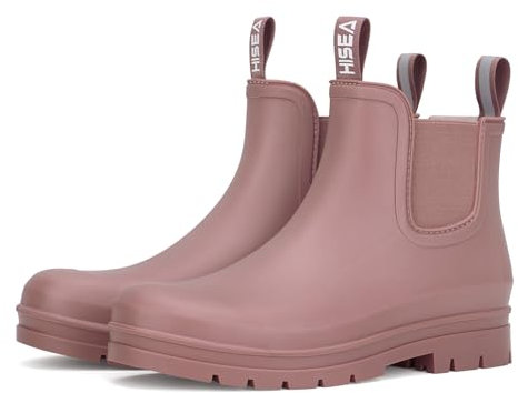 HISEA Stivali da Pioggia Donna, Stivali Gomma Donna a Corti Caviglia Impermeabili Stivaletti Chelsea Antiscivolo Giardinaggio Scarpe con Soletta Comode Leggere Tronchetti Lavoro da Esterno, Rosa