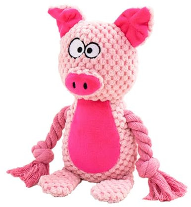 TONYFY Hundespielzeug, Hund Quietschspielzeug mit Knitterpapier, Plüschtier Hund Plüsch Kauspielzeug, Baumwollseil interaktives Spielzeug für Welpen, kleine, mittlere Hunde (Rosa Schwein)