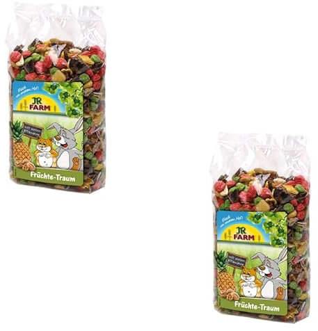 JR Farm Sueño de frutas | Paquete doble | 2 x 200 g | Complemento alimenticio para todos los roedores y conejos enanos excepto degus, hámsteres enanos y jerbos | con frutas tropicales