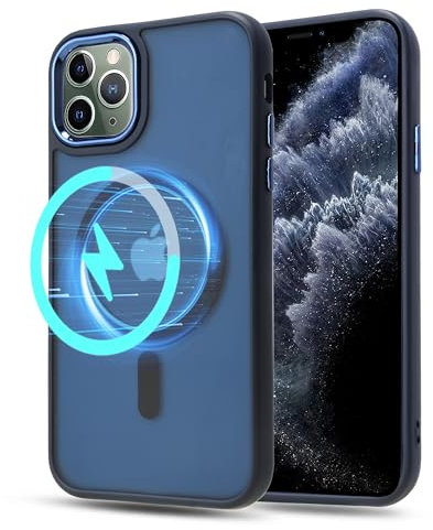 YmhxcY For iPhone 11 Pro Case,Compatible with MagSafe, Translucent Matte Back Slim Shockproof Phone Cover,For iPhone 11 Pro Case-5.8 Inch(Sapphire Blue)