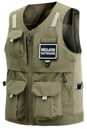MeiLayM Hombres Al Aire Libre Bolsillos Chaleco con Multibolsillos Pesca Acampa Chaleco Fotografía Chaqueta sin Mangas para Trabajo Senderismo Chaleco Caqui,M