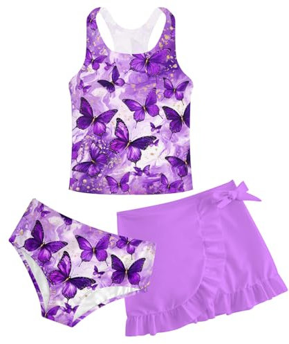 AIDEAONE Mädchen Badeanzüge Dreiteiliges Tankini Set Entzückende Top Badeanzug Kinder Schwimmkostüm Strand Surfurlaub Geschenke Schwimmanzug 11-12 Jahre