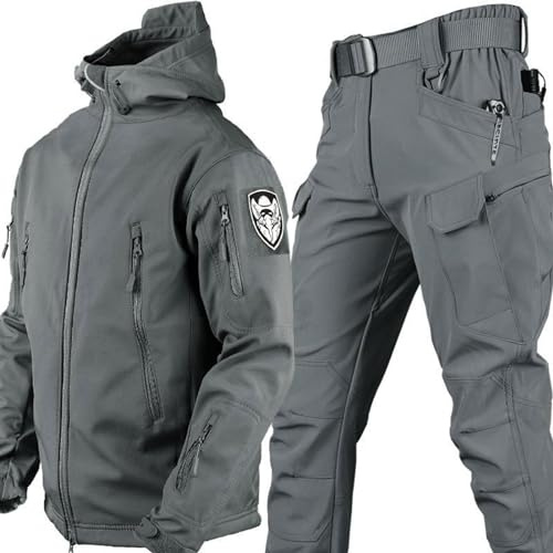 KEAAN Herren-Angleranzug, Winter, Haifischhaut, Softshell-Fleece, dick, Bergsteigen, Camping, Kleidung, Taktiktraining, wasserdichtes Set