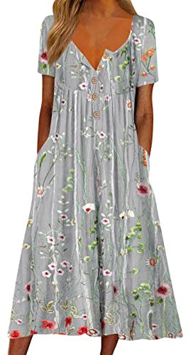 Strandkleider Damen Sommer Kurzarm Kurzarm V-Ausschnitt Wickelkleid Knielang Kleid Blumen Rüschen Shirtkleid Vintage Partykleid Für Alltag Kleid Grosse Grössen Damen