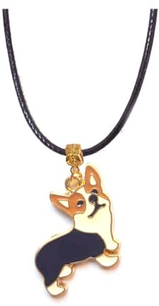 Gregory Crafts & Gifts Corgi Dog, Black, White and Gold Pendant Necklace - Gold Chain, 18 inch