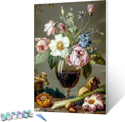 Malen Nach Zahlen Erwachsene Stillleben - AnfäNger - Knitterfreie Leinwand, Pinsels Und Acrylfarbe - Diy Handgemalt öLgemäLde Kit Als Geschenk Rosa 30x40cm (rahmenlos)