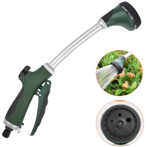 Pommeau de douche de jardin, long avec manche, 5 types de jets, avec contrôle du débit pour l'arrosage et le nettoyage, 40 cm