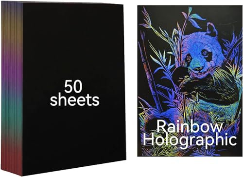 Creatorally Kratzpapier A4, Bastelpapier für Laser Gravur, Regenbogen Holografisch 50 Blatt Zum Kinder Zeichnen, Kunstbedarf, DIY, Weihnachten, Geburtstagsgeschenk