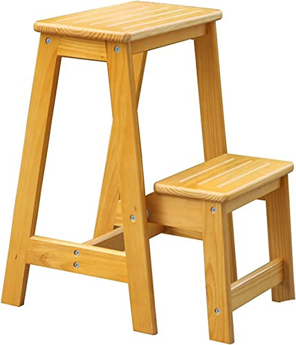 SZITW Tritthocker, Klappleiterhocker, Blumenregalständer aus Massivholz, Haushaltsleiter aus Holz, multifunktionale Aufstiegsleiter für den Innenbereich, maximale Belastung 150 kg (braun) (Holzfar