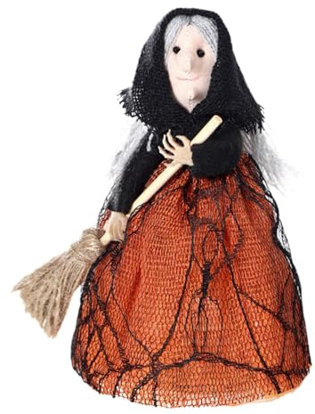 Ranley Halloween Puppe Hexe auf Besen, Lustiges Spielzeug für Puppen Hexe für Halloween, lebendige Halloween-Dekoration auf Besen, Halloween-Dekoration, realistische Requisiten Puppe