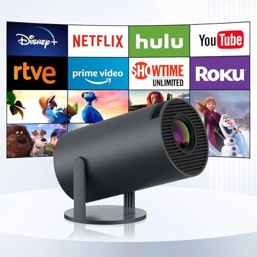 [Supporto regolabile a 180°] Mini proiettore intelligente con Android TV, aggiornamento HY300 Pro Proiettore portatile con WiFi e Bluetooth, supporto 4K, Keystone automatico, proiettore a soffitto per