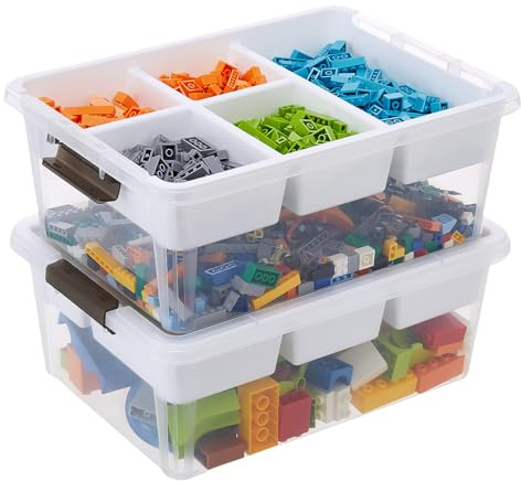 MACOPRO Plastic Storage Box with Removable Tray Craft Organizers and Storage Clear Storage Container for Organizing Bead, Tool, Sewing, Playdoh (White, 2Pack-16L)