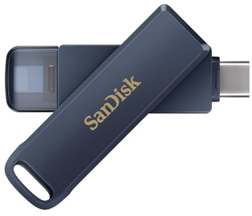 SanDisk Phone Drive 256 GB, Flash-Laufwerk 2-in-1, iPhone Speicher (Für iPhone, iPad, PC & Mac, Automatisches Backup, Lightning und USB Type-C Anschluss, Passortschutz, Verschlüsselung) Metallic Sky