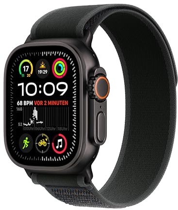 Apple Watch Ultra 2 (GPS + Cellular 49 mm) Smartwatch, Sportuhr mit Titangehäuse in Schwarz und Trail Loop in Schwarz (M/L). Fitnesstracker, präzises GPS, extra Lange Batterielaufzeit