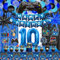 Partydekorationen zum 10. Geburtstag für Videospiele, Blau / Schwarz, Stufe 10, Geburtstagsdekorationen, Banner, hängende Wirbel, Luftballons, Girlande, Bogen, Folienvorhänge, Tischdecke für Jungen