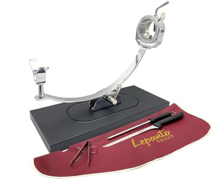 FERRETERIA LEPANTO Jamonero Profesional Giratorio y basculante, Soporte jamonero con Base de Fibra Negra Modelo Serrano (Set Arcos Burdeos)