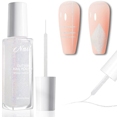 Liner Gel Nagellack - Painting Gel Nagellack Nail Art für Nageldesign, Schnell Trocknend, Kein UV/LED Licht Erforderlich, Dünner Pinsel für Swirl, French Tip Maniküre & Salon Home, 10ml (Weiß Glitzer)