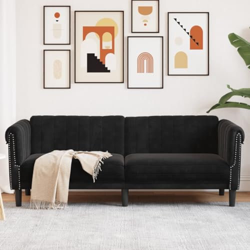 Willood 3-Sitzer Sofa Couch für Wohnzimmer,Wohnzimmersofa Wohnzimmermöbel Couch für Wohnzimmer,Wohnzimmersofa Wohnzimmermöbel Schwarz Samt