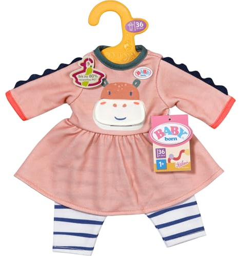 BABY born Kleid Dschungel 36 cm mit Langen Ärmeln und Hippo-Motiv | Gestreifte Leggings, Hippo-Motiv, passend für 36 cm Puppen