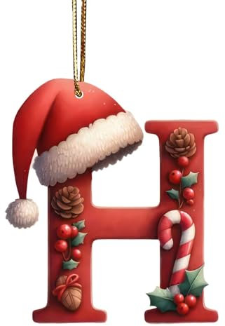 26 Alphabet Letters Ornaments A to Z Hanging Xmas Tree Pendant, Monogram Alphabet with Name Ornaments for Christmas Tree Decoration (H)