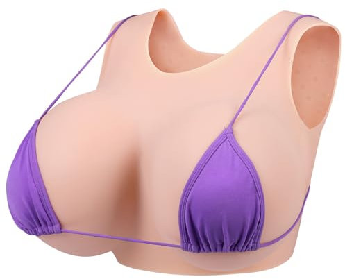 Vnmcry Silicone Breast Plates Crossdressing Breastplate Round Collar Realistic Cotton Filled False Fake Breasts Transgender Drag (Ivory - E Cup L Size)